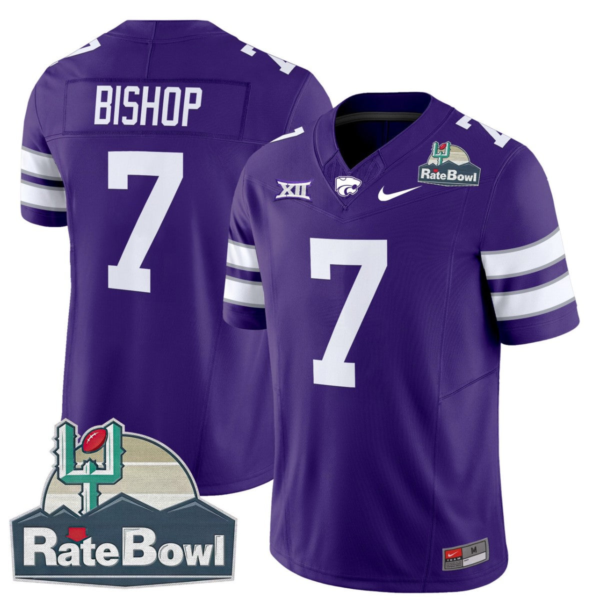 Michael Bishop Jersey #7 Kansas State Wildcats 2025 Rate Bowl Patch Purple