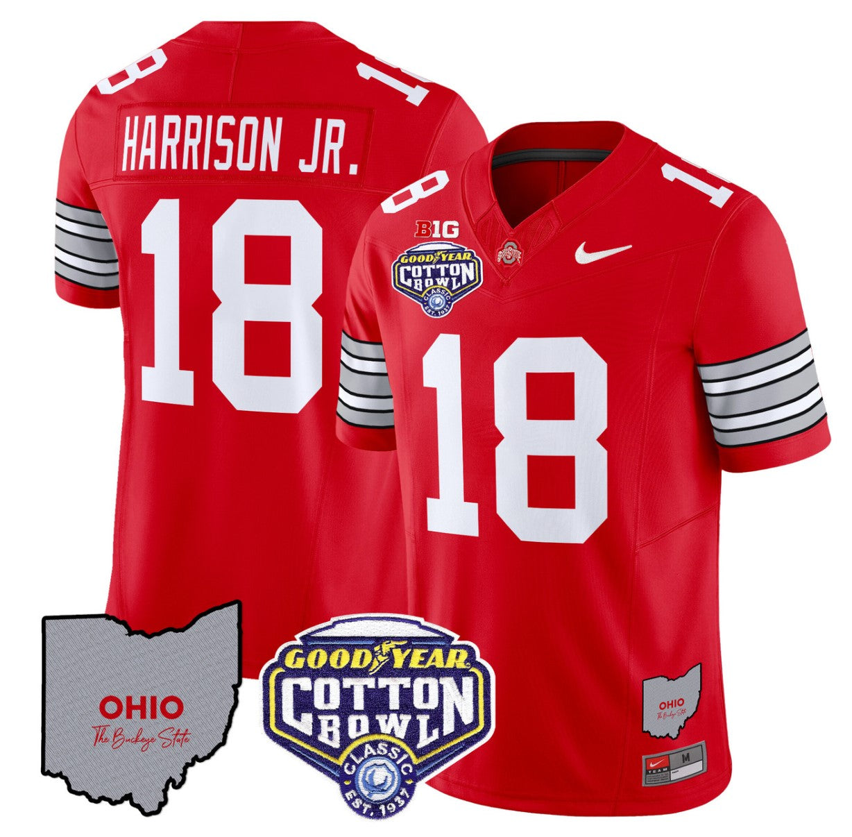 Marvin Harrison Jr Jersey #18 Ohio State Buckeyes Cotton Bowl Patch Red