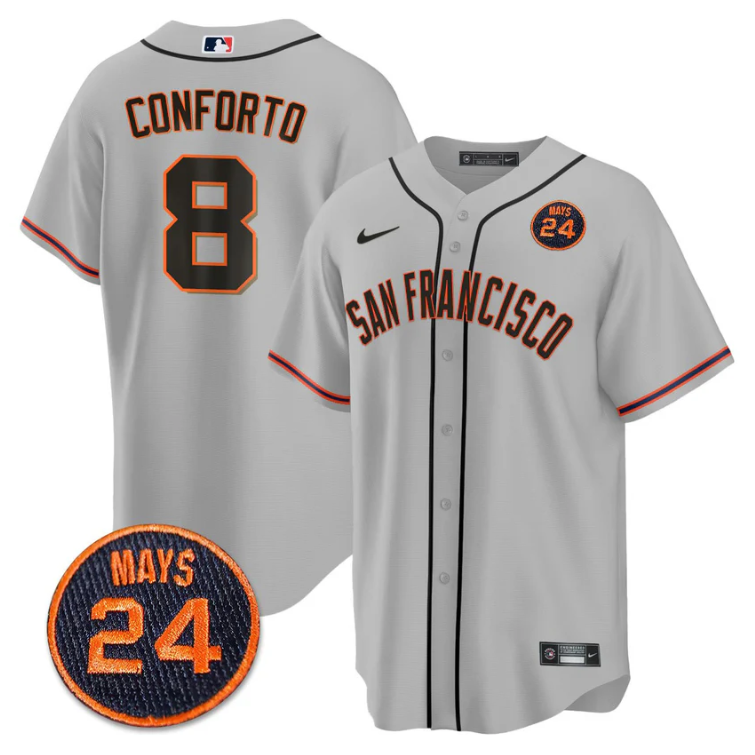 Michael Conforto Jersey #8 San Francisco Giants #24 Willie Mays Patch 2024 Premier Gray