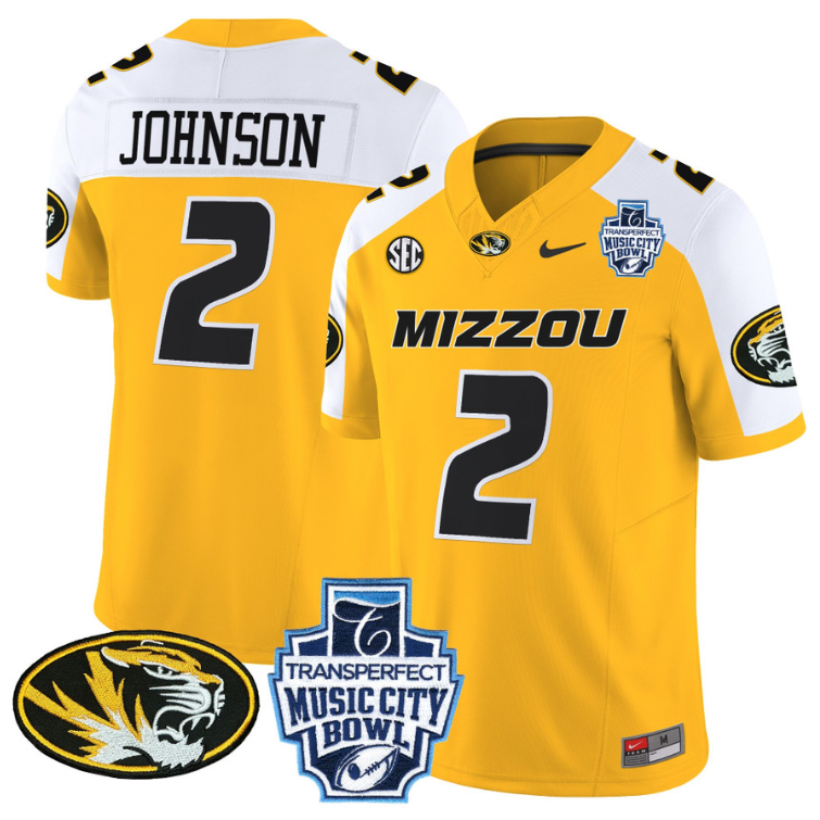 Marquis Johnson Jersey #2 Missouri Tigers 2024 Music City Bowl Gold Alternate