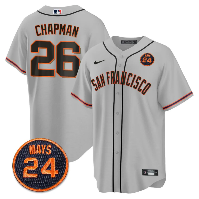 Matt Chapman Jersey #26 San Francisco Giants #24 Willie Mays Patch 2024 Vapor Premier Gray