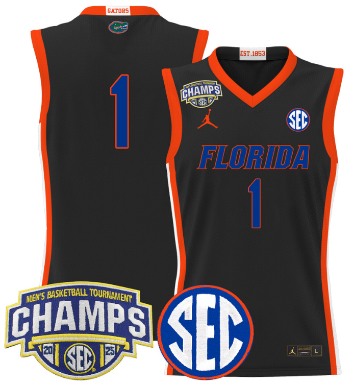 Men Team Jersey #1 Florida Gators 2025 SEC Champions Stitched Black