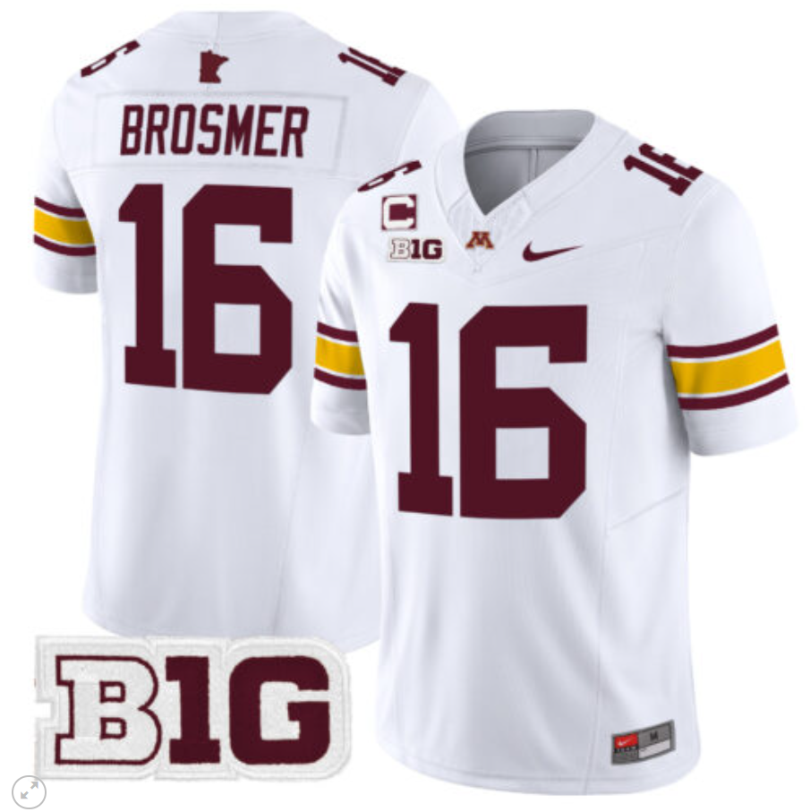 Max Brosmer Jersey #16 Minnesota Golden Gophers Vapor Limited Football White