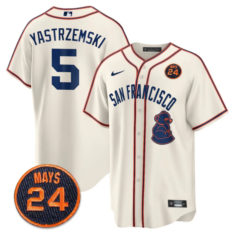 Mike Yastrzemski Jersey #5 San Francisco Giants #24 Willie Mays Patch 2024 Premier Cream