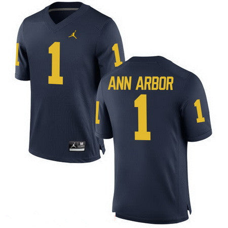 Michigan Wolverines #1 Ann Arbor Navy Blue Stitched College Football Brand Jordan NCAA Jersey