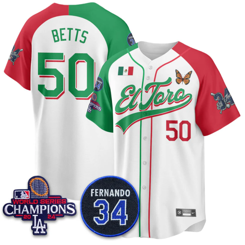 Mookie Betts Jersey #50 Dodgers Mexican El Toro For 34 Stitched Alternate