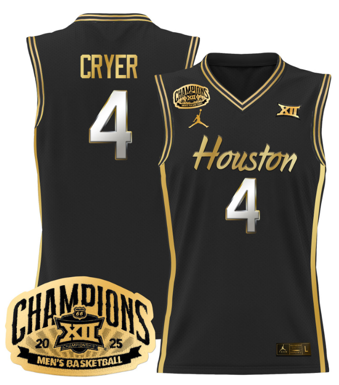 Men L.J. Cryer Jersey #4 Houston Cougar 2025 Big 12 Champions Black Gold