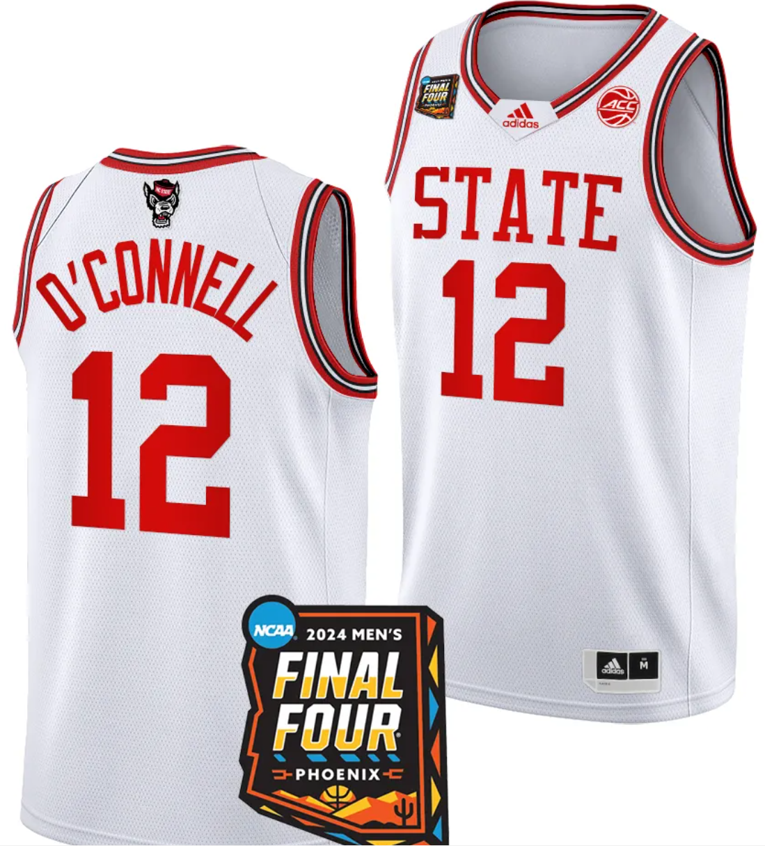Michael O'Connell Jersey #12 NC State Wolfpack 2024 NCAA March Madness Final Four Basketball White