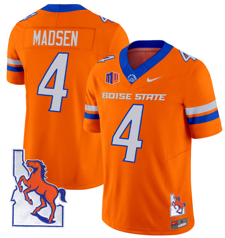 Maddux Madsen Jersey #4 Boise State Broncos 2024 Map Patch Vapor Football Orange