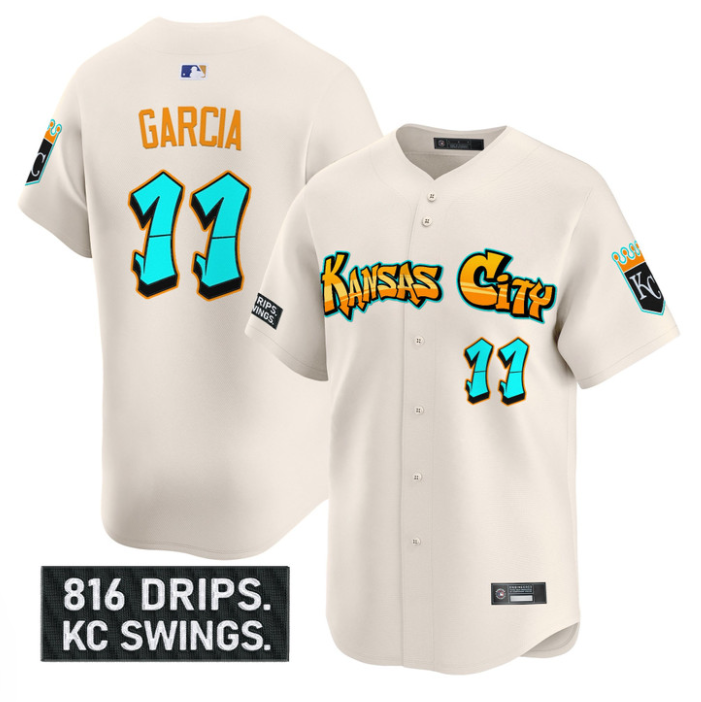 Maikel Garcia Jersey #11 Kansas City Royals Graffiti Crown Drop Stitched Royal