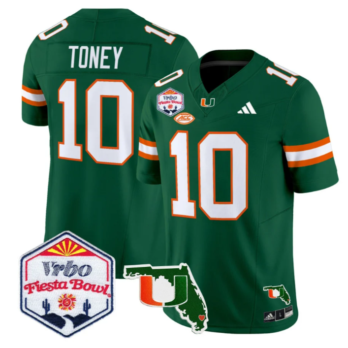 Malachi Toney Jersey #10 Miami Hurricanes 2026 Fiesta Bowl Florida Green