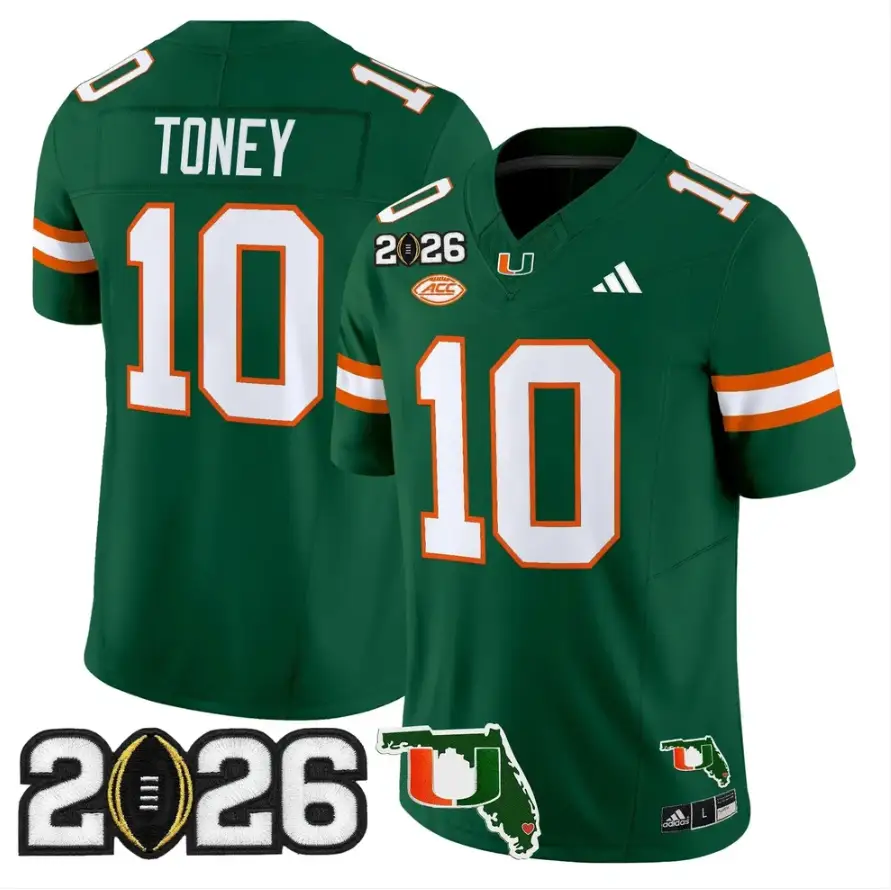 Malachi Toney Jersey #10 Miami Hurricanes 2026 CFP Final Patch Stitched