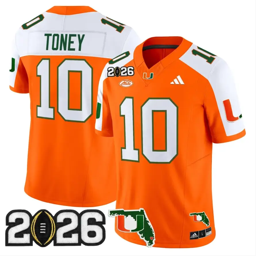 Malachi Toney Jersey #10 Miami Hurricanes 2026 CFP Final Patch Stitched