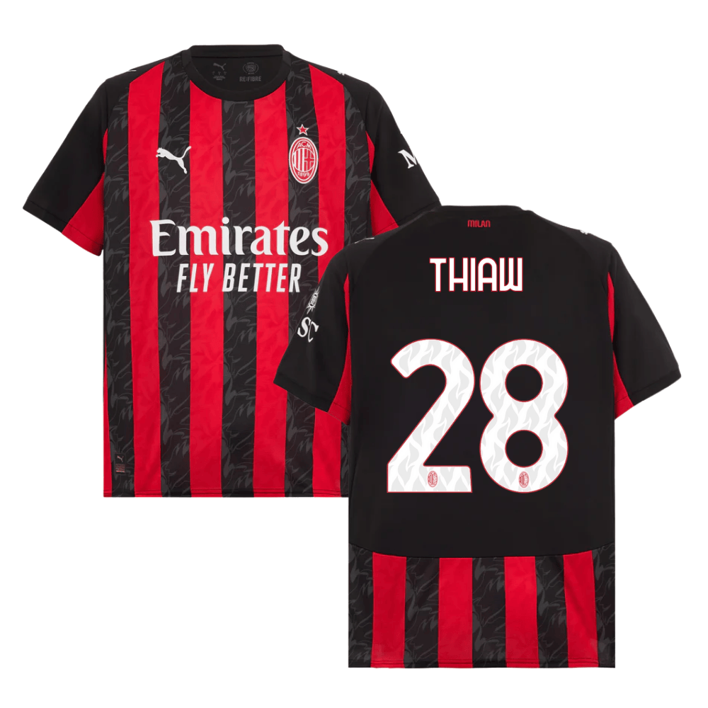 Malick Thiaw 28 AC Milan 2025-26 Home Match Jersey – Black Red