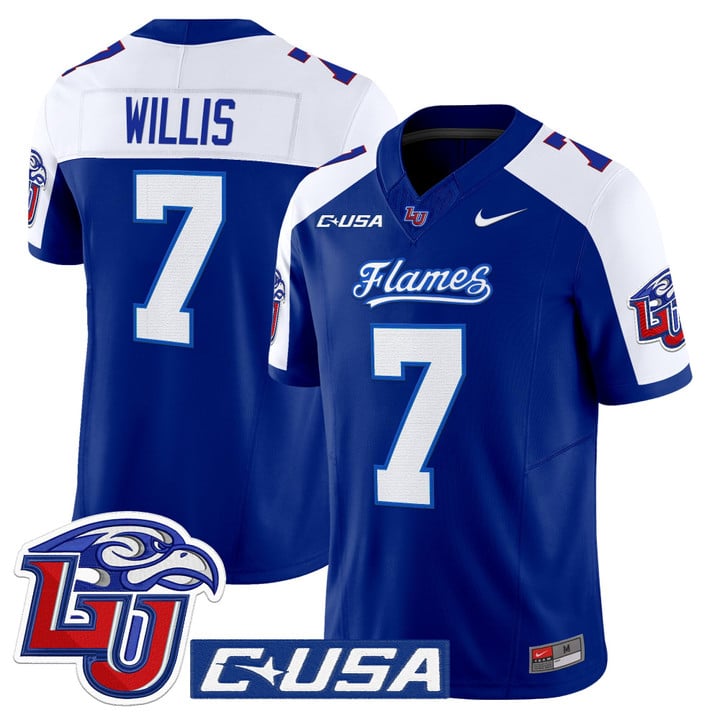 Malik Willis Jersey #7 Liberty Flames 2025 Vapor Limited Stitched Navy Alter