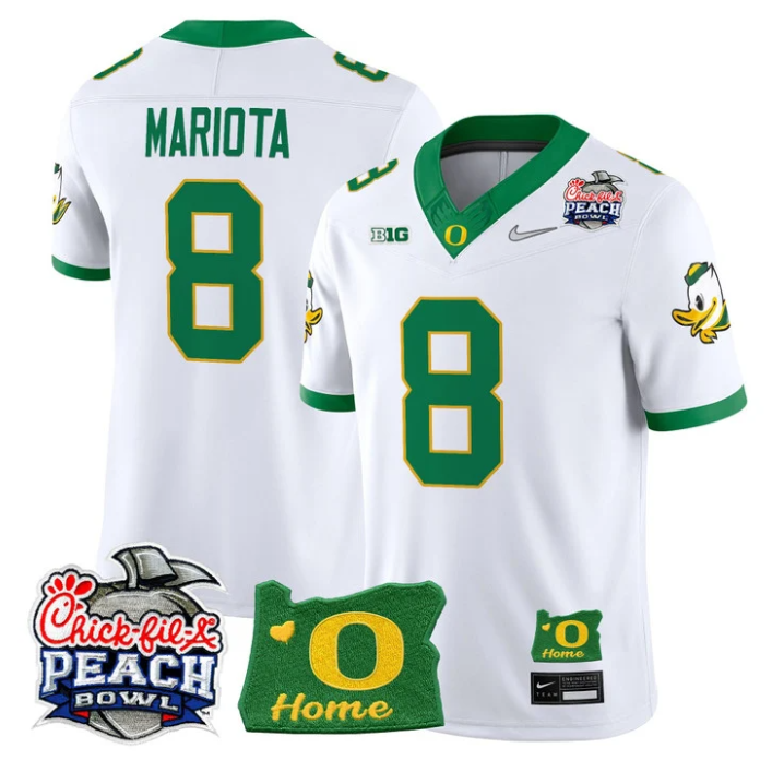 Marcus Mariota Jersey #8 Oregon Ducks 2026 Peach Bowl Oregon State White Alternate