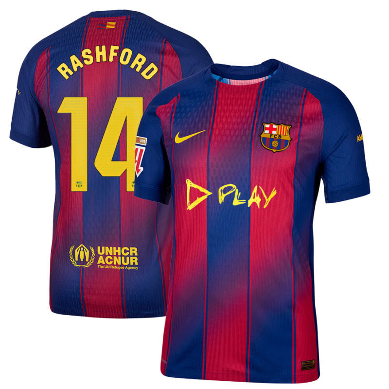 Marcus Rashford #14 FC Barcelona x Ed Sheeran 2025-26 Home Match Jersey – Red blue