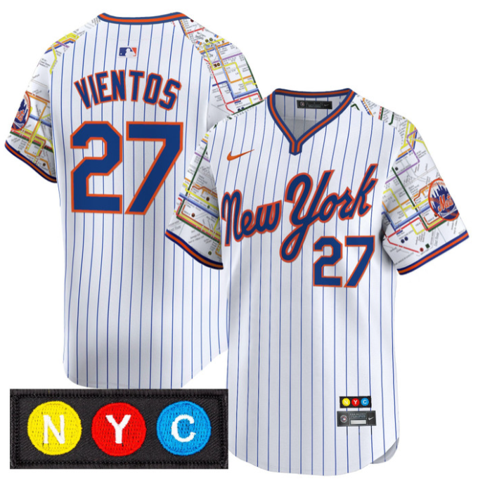 Mark Vientos Jersey #27 New York Mets Subway Style Vapor Premier Limited Stitched Pinstripe