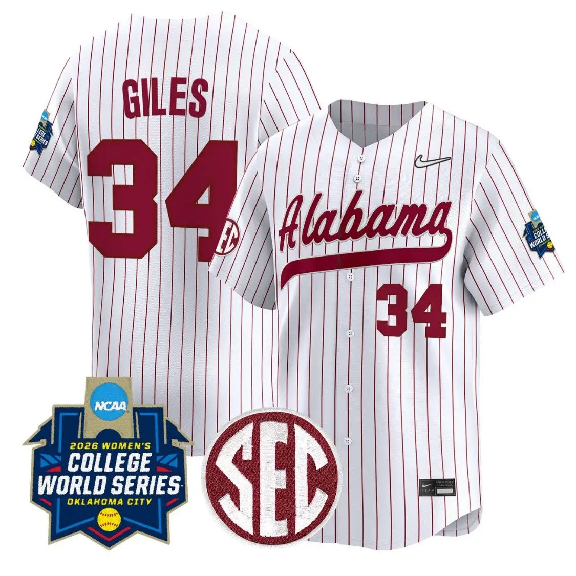 Marlie Giles Jersey #34 Alabama Softball 2026 World Series Stitched