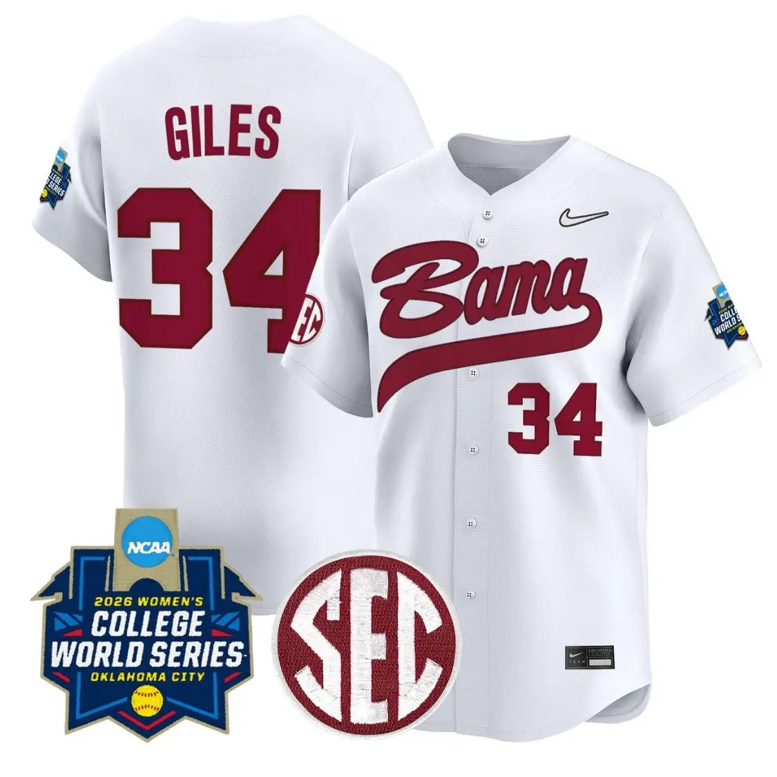 Marlie Giles Jersey #34 Alabama Softball 2026 World Series Stitched