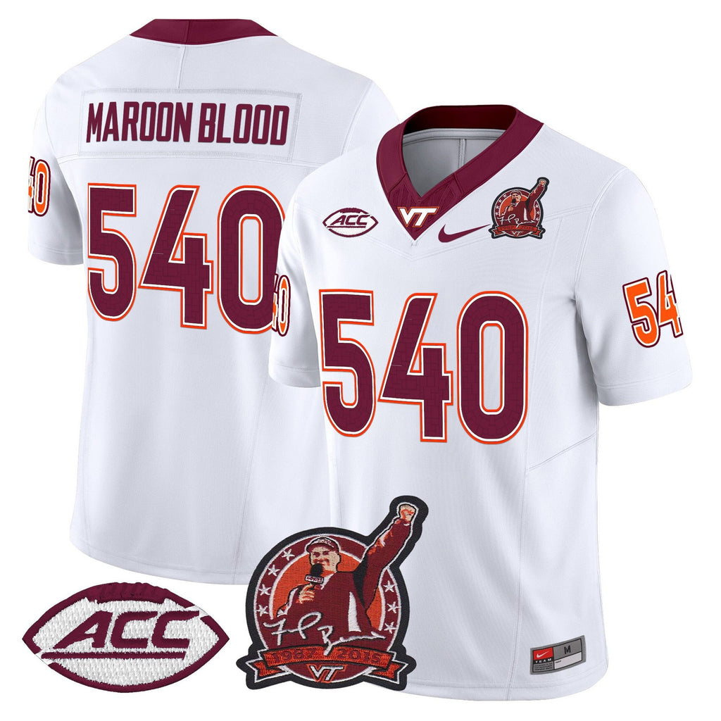 Maroon Blood Jersey #540 Virginia Tech Hokies Coach Frank Beamer 2025 White