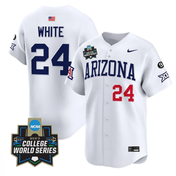 Mason White Jersey #24 Arizona Wildcats 2025 World Series Stitched White