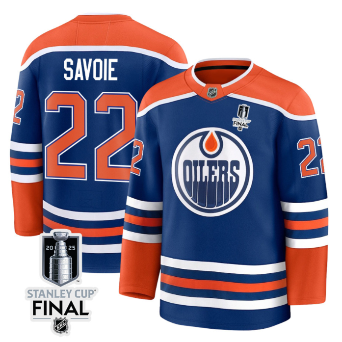 Matt Savoie 22 Edmonton Oilers 2025 STANLEY CUP Final Patch Home Men Jersey Royal