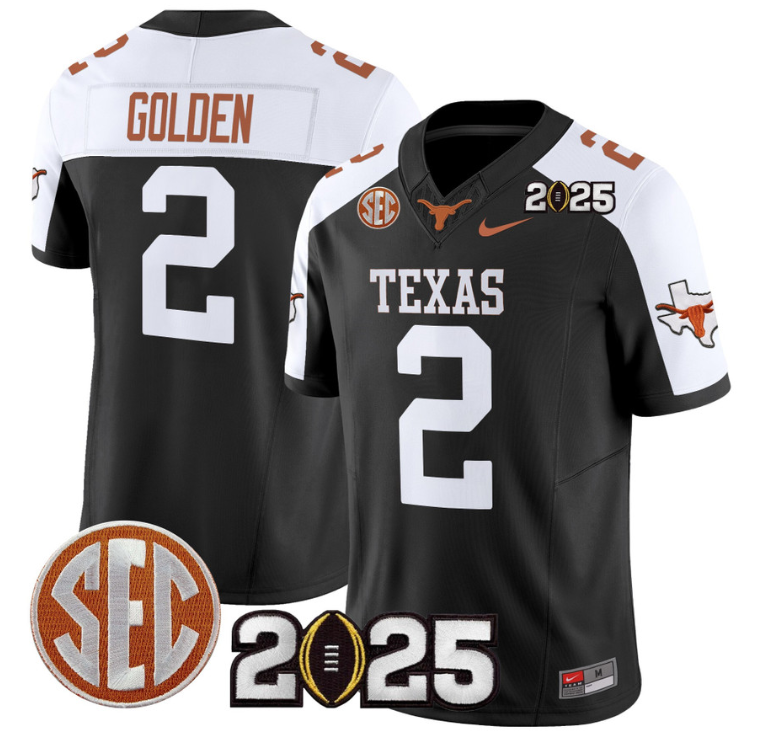 Matthew Golden Jersey #2 Texas Longhorns 2025 CFP Final Patch Black Alternate