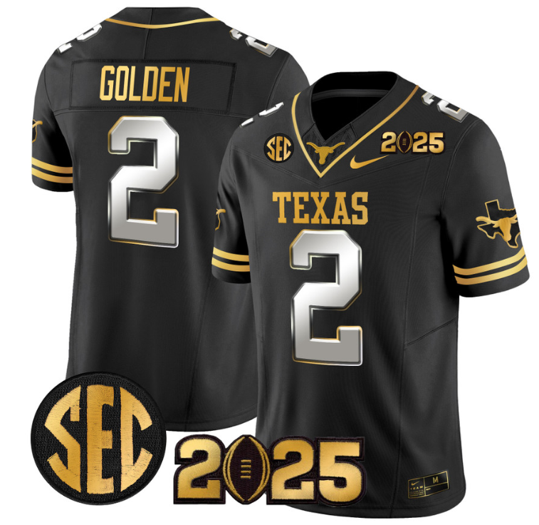 Matthew Golden Jersey #2 Texas Longhorns 2025 CFP Final Patch Black Limited