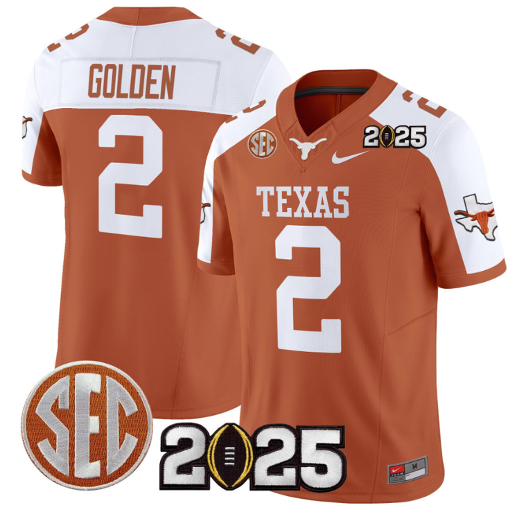 Matthew Golden Jersey #2 Texas Longhorns 2025 CFP Final Patch Orange Alternate
