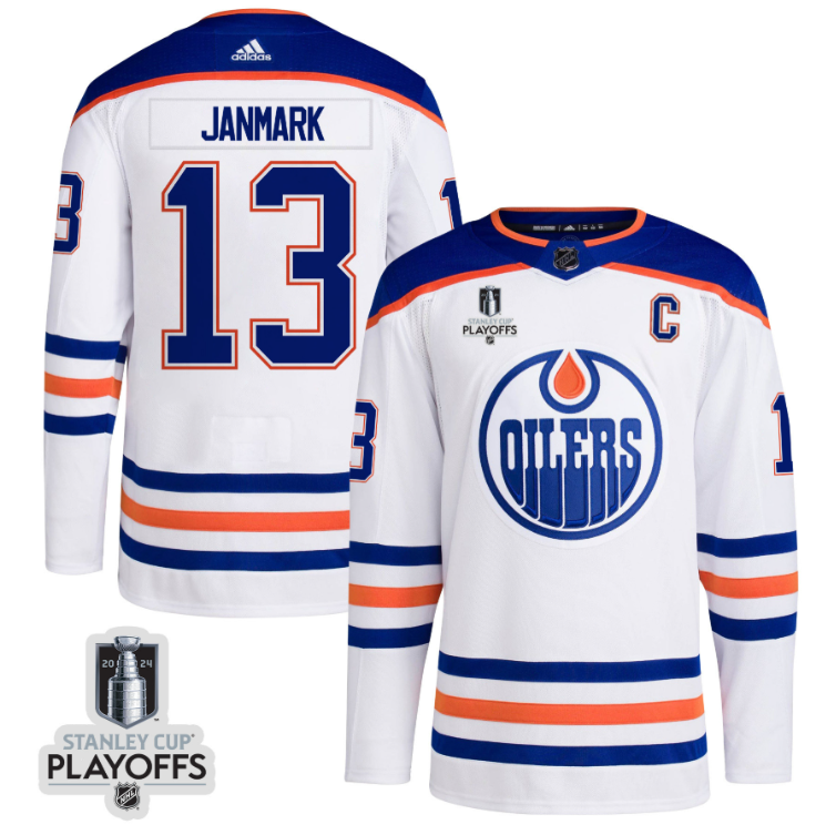 Mattias Janmark 13 Edmonton Oilers 2024 NHL Playoffs Patch Away Jersey - Men, White