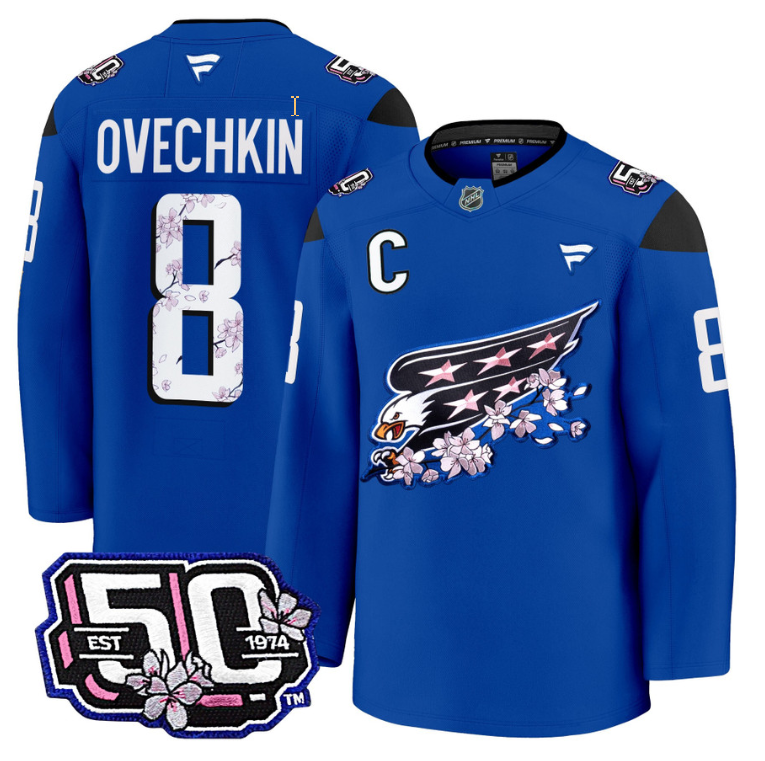 Men Alex Ovechkin Jersey #8 Washington Capitals 50th Anniversary Cherry Blossom