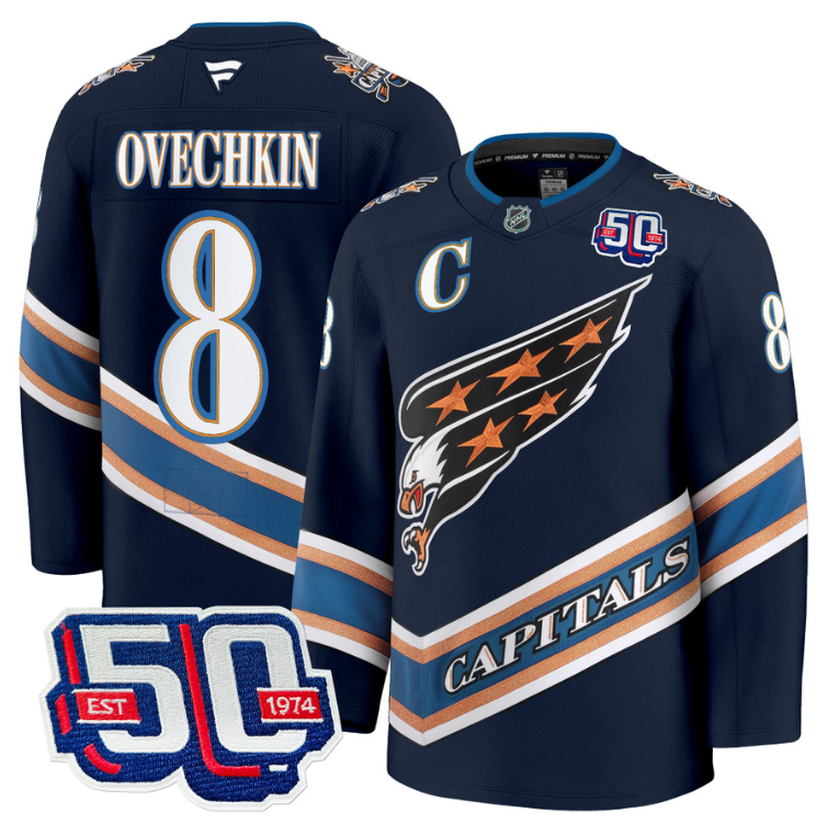 Men Alex Ovechkin Jersey #8 Washington Capitals Eagle 50th Anniversary Navy