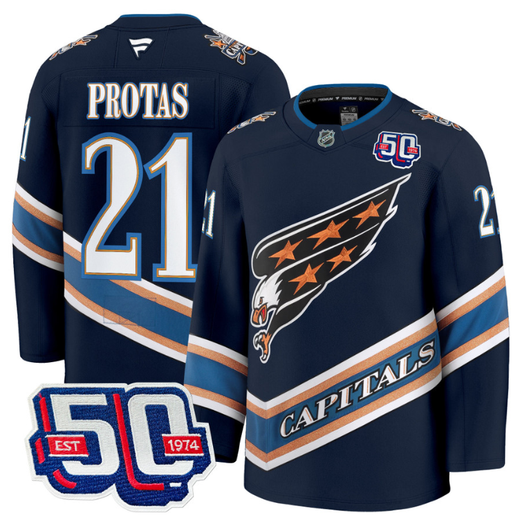 Men Aliaksei Protas Jersey #21 Washington Capitals Eagle 50th Anniversary Navy