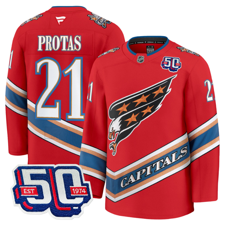Men Aliaksei Protas Jersey #21 Washington Capitals Eagle 50th Anniversary Red