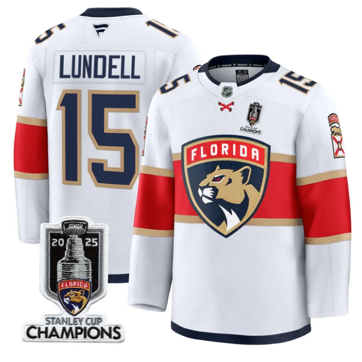Men Anton Lundell Jersey #15 Florida Panthers 2025 Stanley Cup Champions White