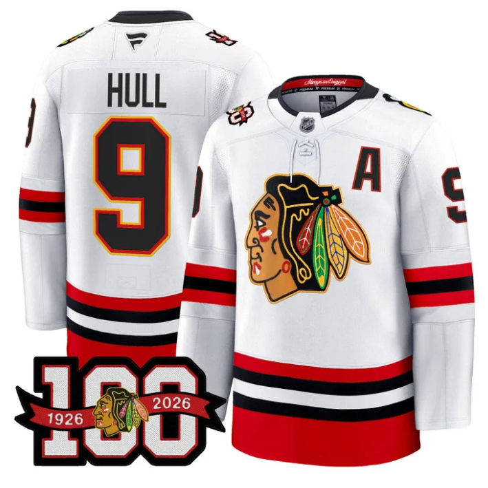 Men Bobby Hull Jersey #9 Chicago Blackhawks 100th Anniversary Stitched White