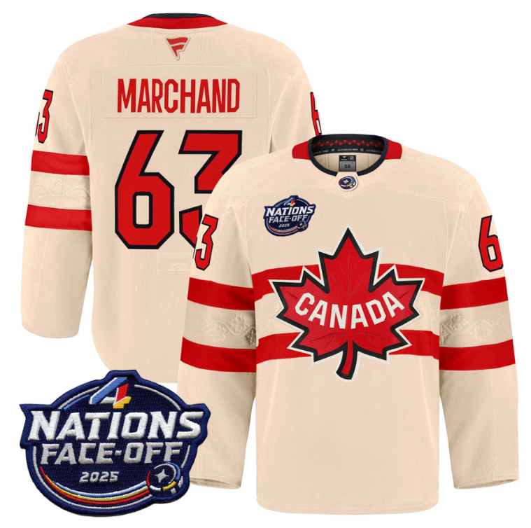 Men Brad Marchand Jersey #63 Canada 4 Nations Face-Off 2025 Pro Stitched Cream
