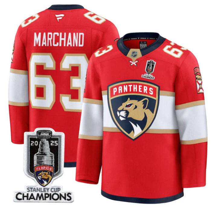 Men Brad Marchand Jersey #63 Florida Panthers 2025 Stanley Cup Champions Red