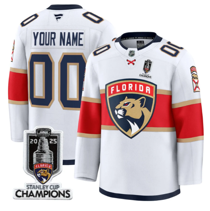 Men Custom Florida Panthers Jersey 2025 Stanley Cup Champions White