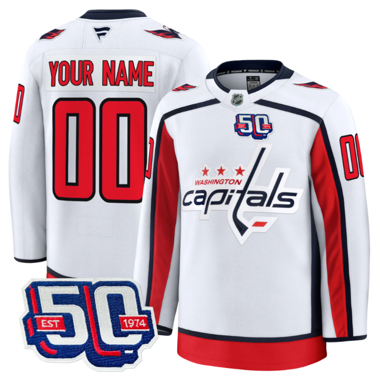 Men Custom Washington Capitals Jersey 50th Anniversary Premium Stitched White