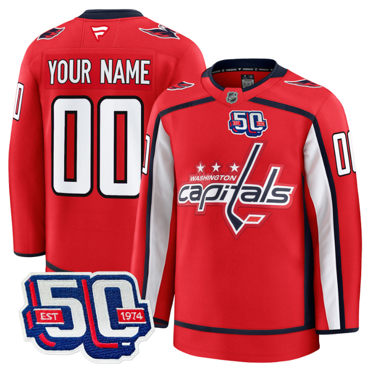 Men Custom Washington Capitals Jersey 50th Anniversary Premium V2 Stitched Red