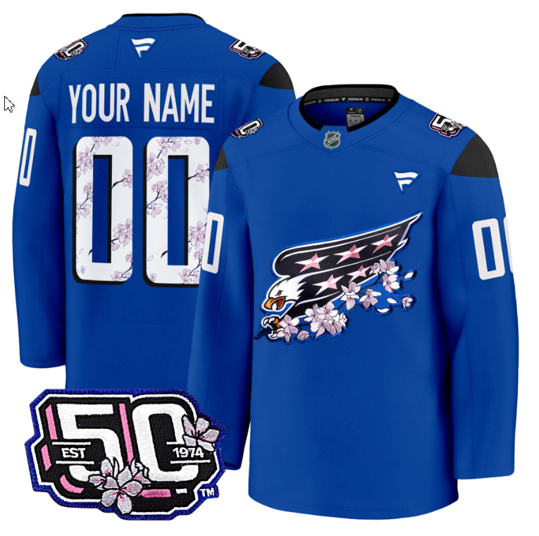 Men Custom Washington Capitals Jersey 50th Anniversary Stitched Cherry Blossom