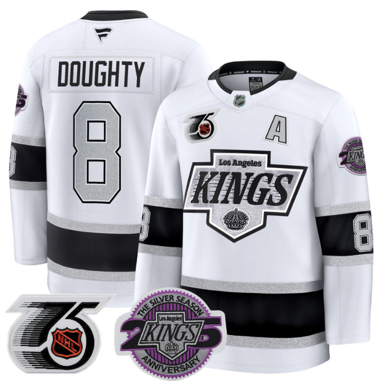 Men Drew Doughty Jersey #8 Los Angeles Kings 91-92 75th 25th Anniversary White