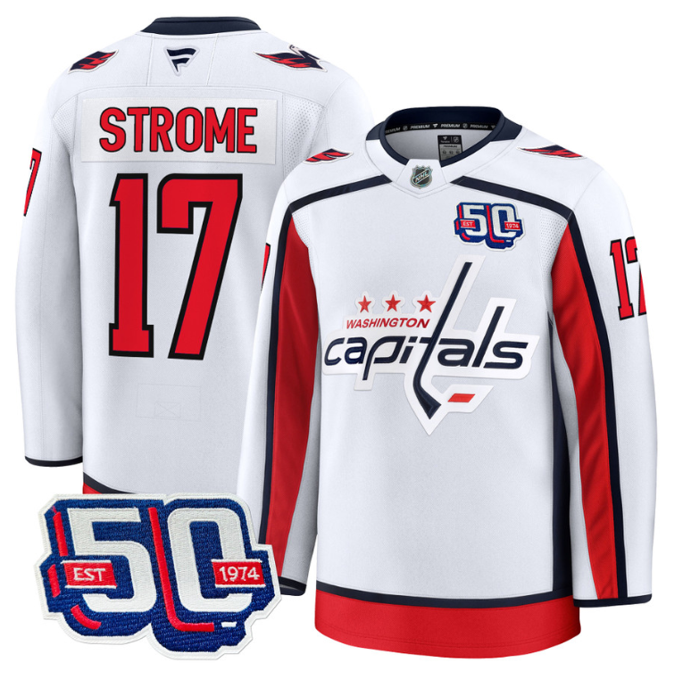 Men Dylan Strome Jersey #17 Washington Capitals Team 50th V2 Stitched White