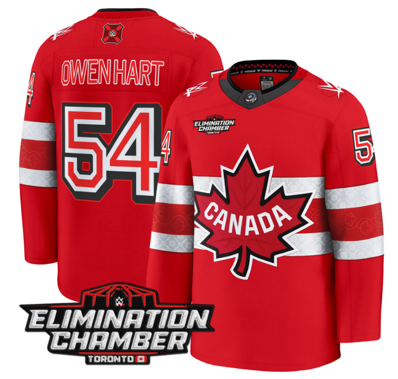 Men Owen Hart Jersey #54 Elimination Chamber Toronto 2025 Premium Stitched Red