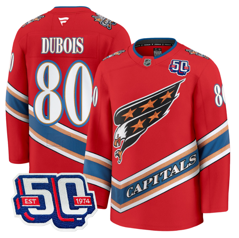 Men Pierre Dubois Jersey #80 Washington Capitals Eagle 50th Anniversary Red