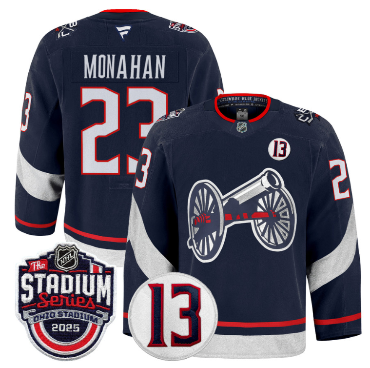 Men Sean Monahan Jersey #23 Columbus Blue Jackets 2025 Stadium Series Navy