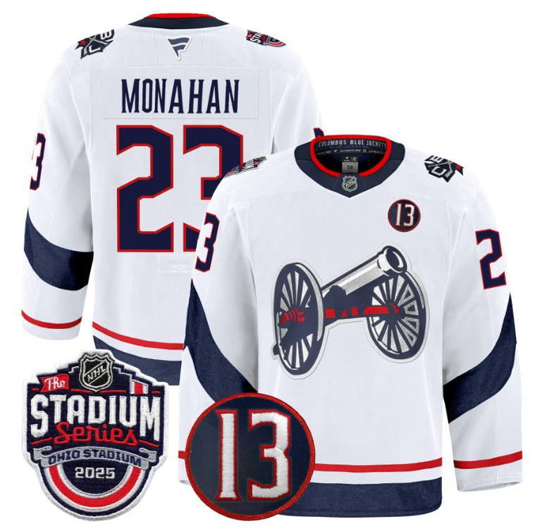 Men Sean Monahan Jersey #23 Columbus Blue Jackets 2025 Stadium Series White
