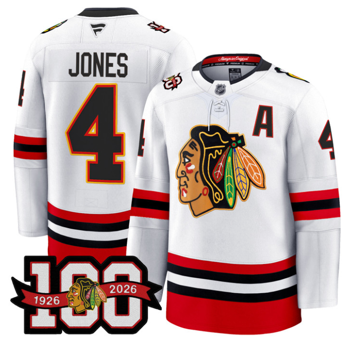 Men Seth Jones Jersey #4 Chicago Blackhawks 100th Anniversary Stitched White